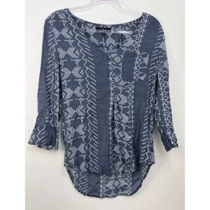 Fred David Blue and White 3/4 Sleeve V-Neck Tunic Top Women Size S‎
